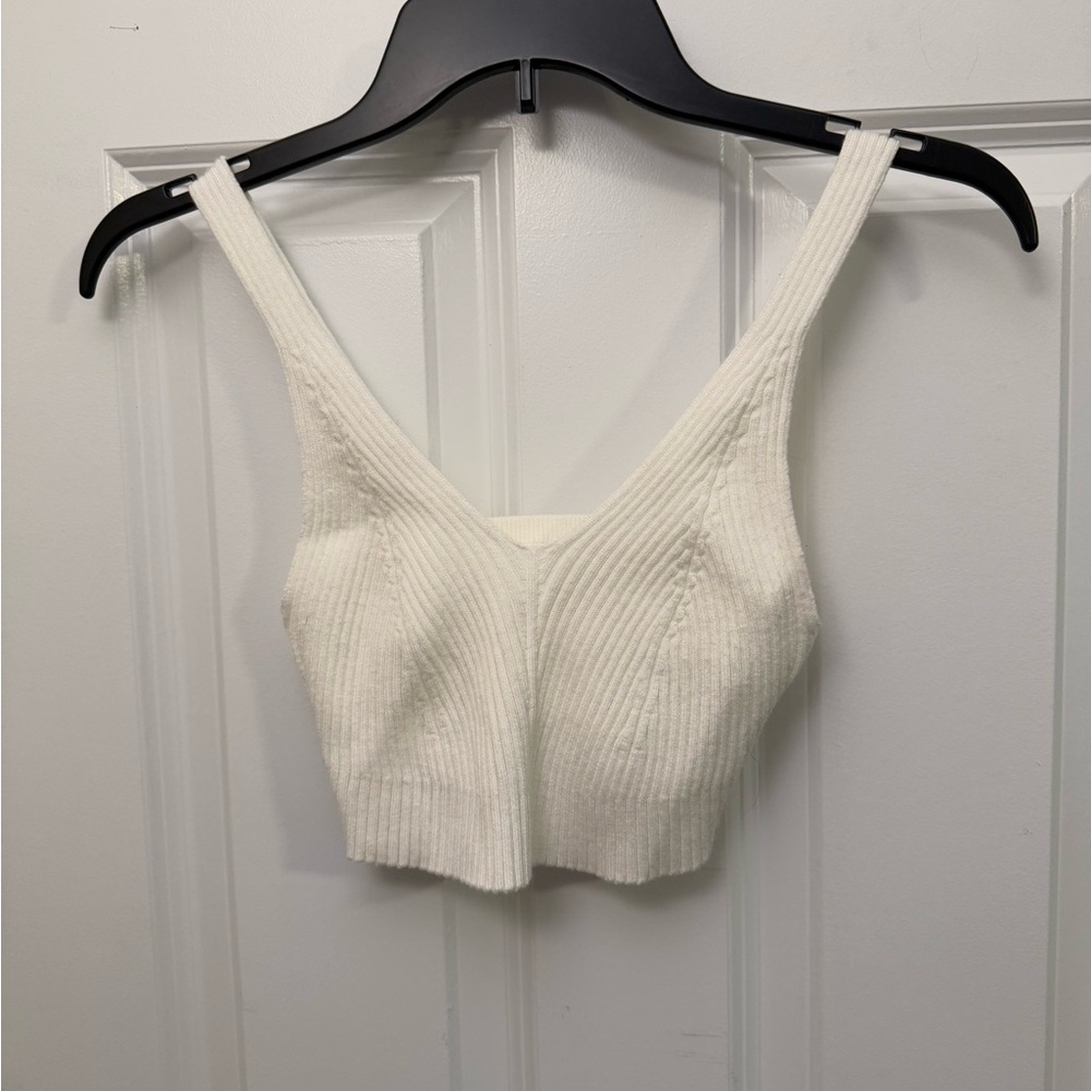 NEW Cream Ribbed Crop Tank Top- new